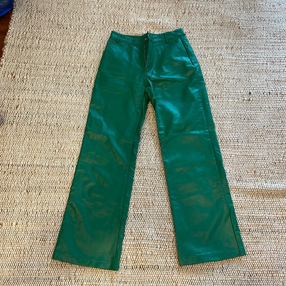 Green leather pants